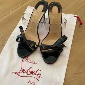 Christian Louboutin Black and Clear Nodo Heels Sandals